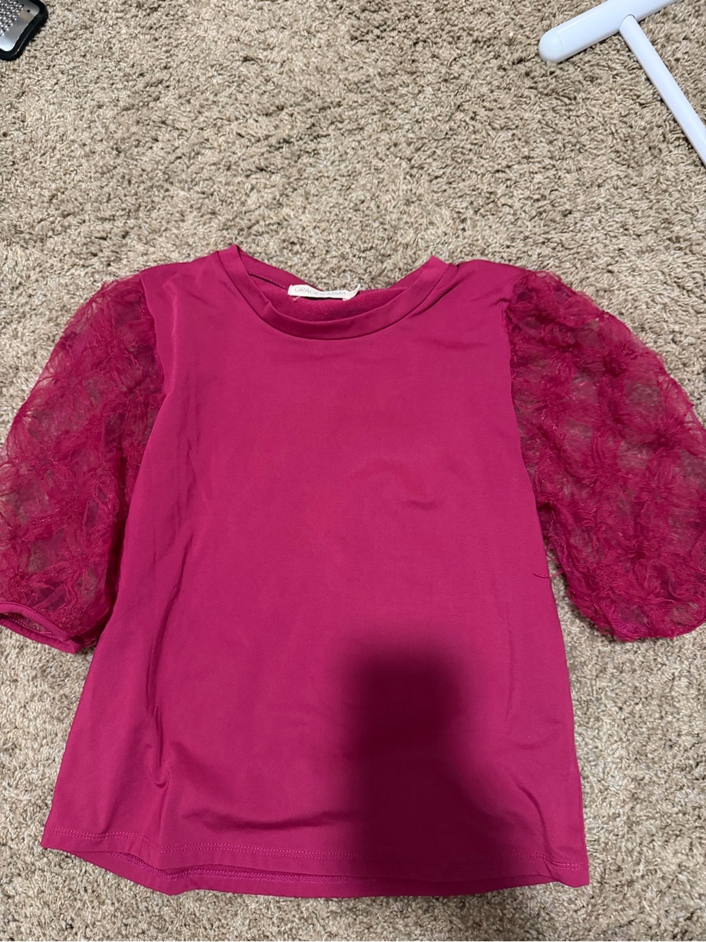 Ladies' Pink Puff-Sleeve Knit Top